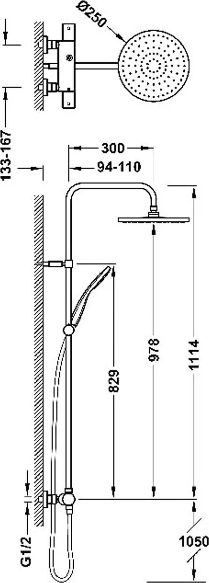 Columna de grifería para ducha termostático Tres Canigó-Tres cromo rociador mural 2 vías Ø250mm