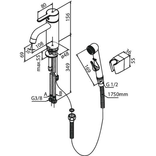 Grifo de lavabo Damixa Silhouet 740307700 con Bidetta - Latón pulido PVD
