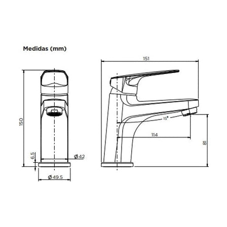 Grifo de lavabo Stillo Zeus cromo cuerpo bajo con ahorro de energía Cold Open