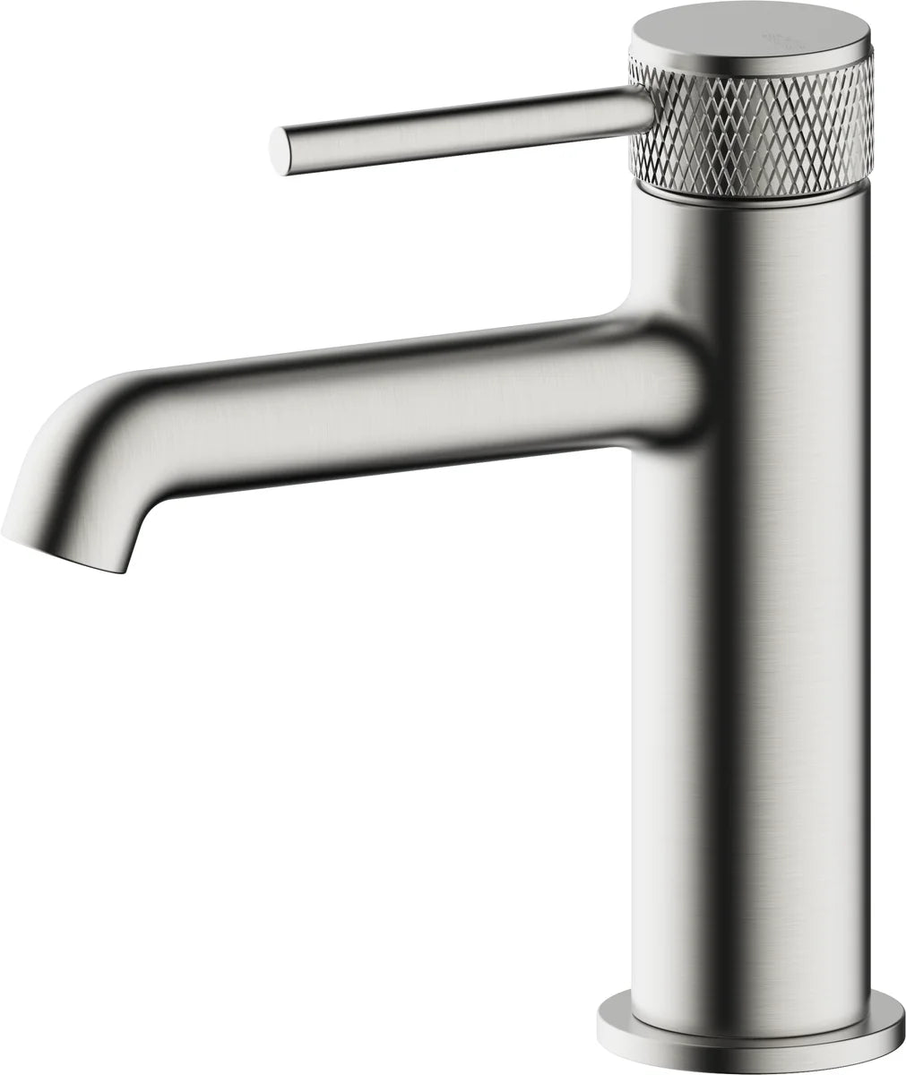 Grifo de lavabo bajo Stillo Hades Cold Open apariencia acero inoxidable con aireador moleteado