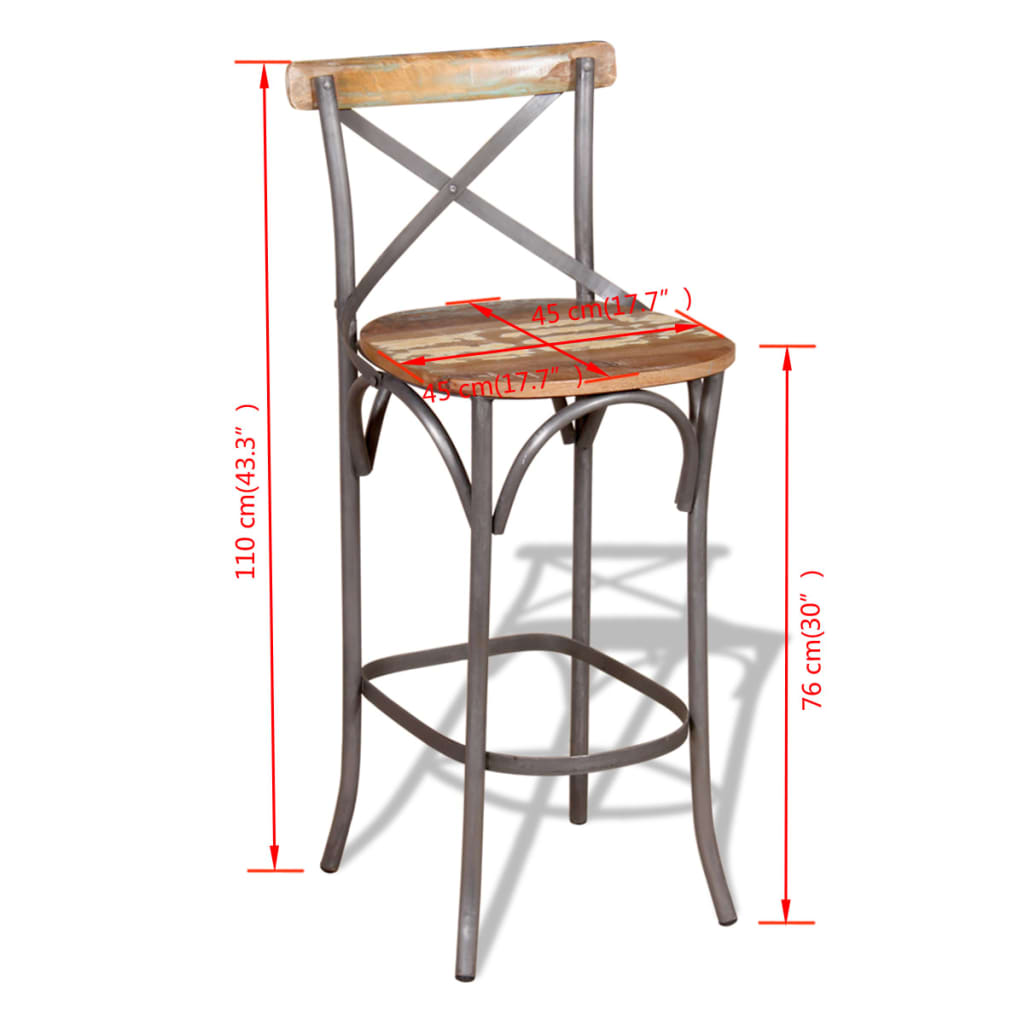 Taburete De Barra De Cocina Madera Maciza Reciclada