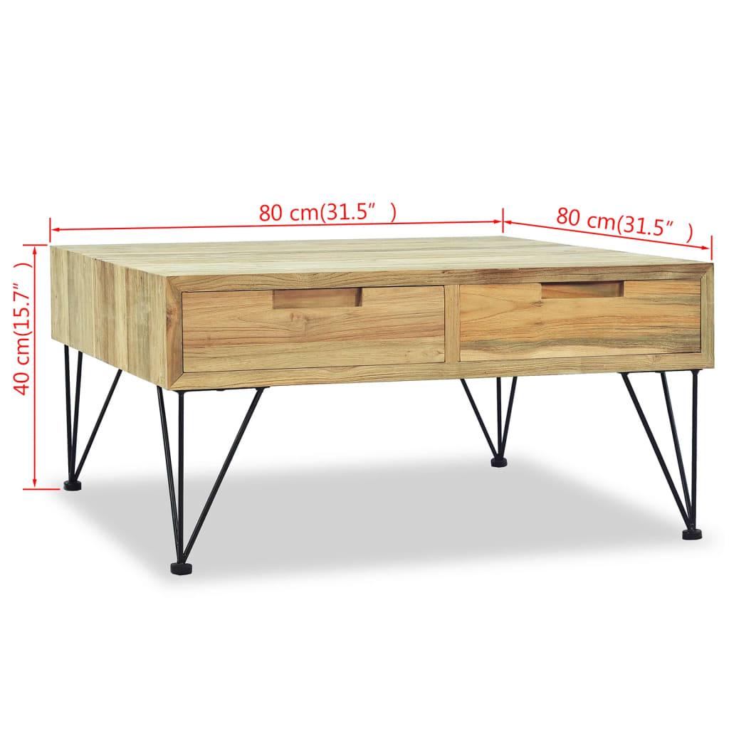 Mesa De Centro De Teca Maciza 80X80X40 Cm