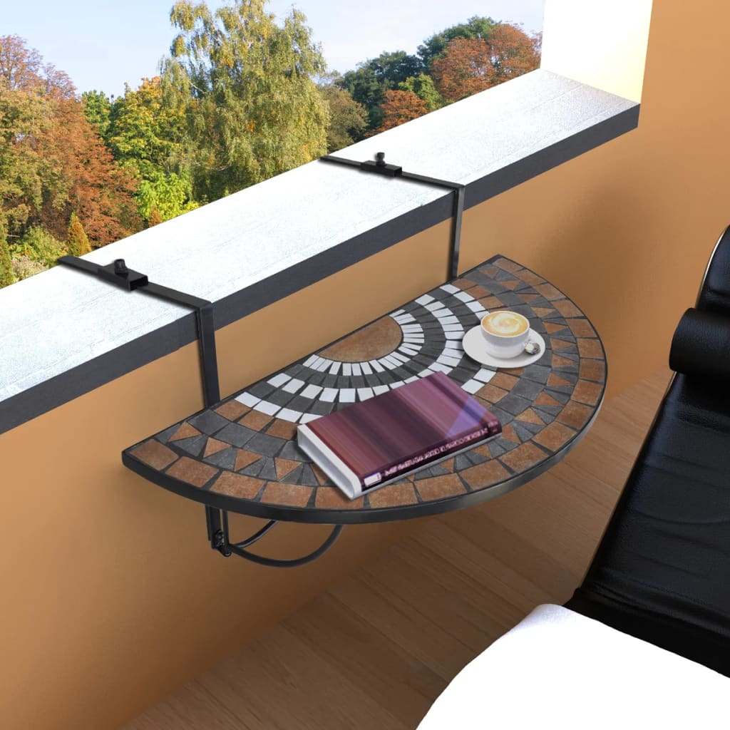 Mesa De Balcón Colgante Mosaico Y Blanco