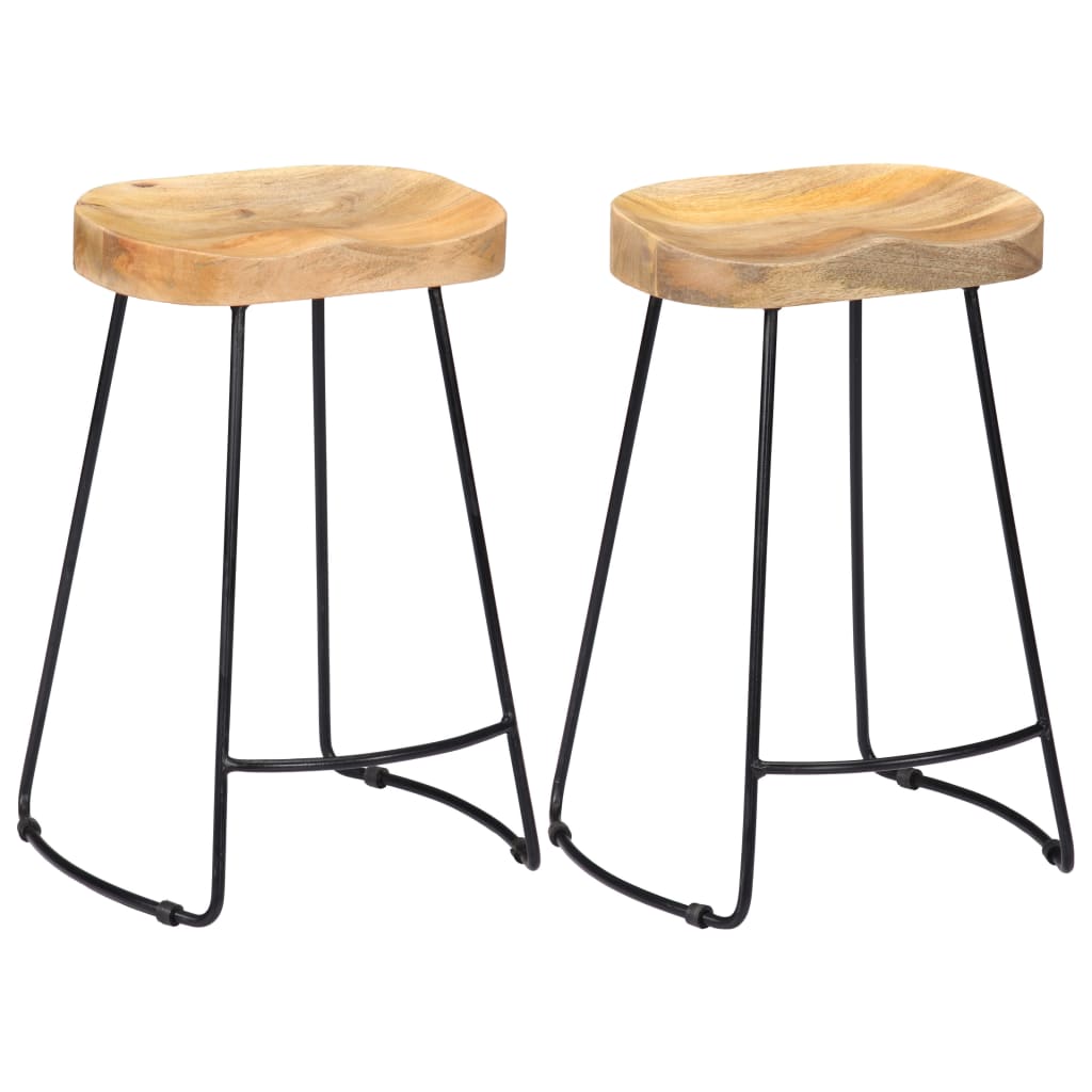 Taburetes De Barra 2 Uds Madera Maciza Mango