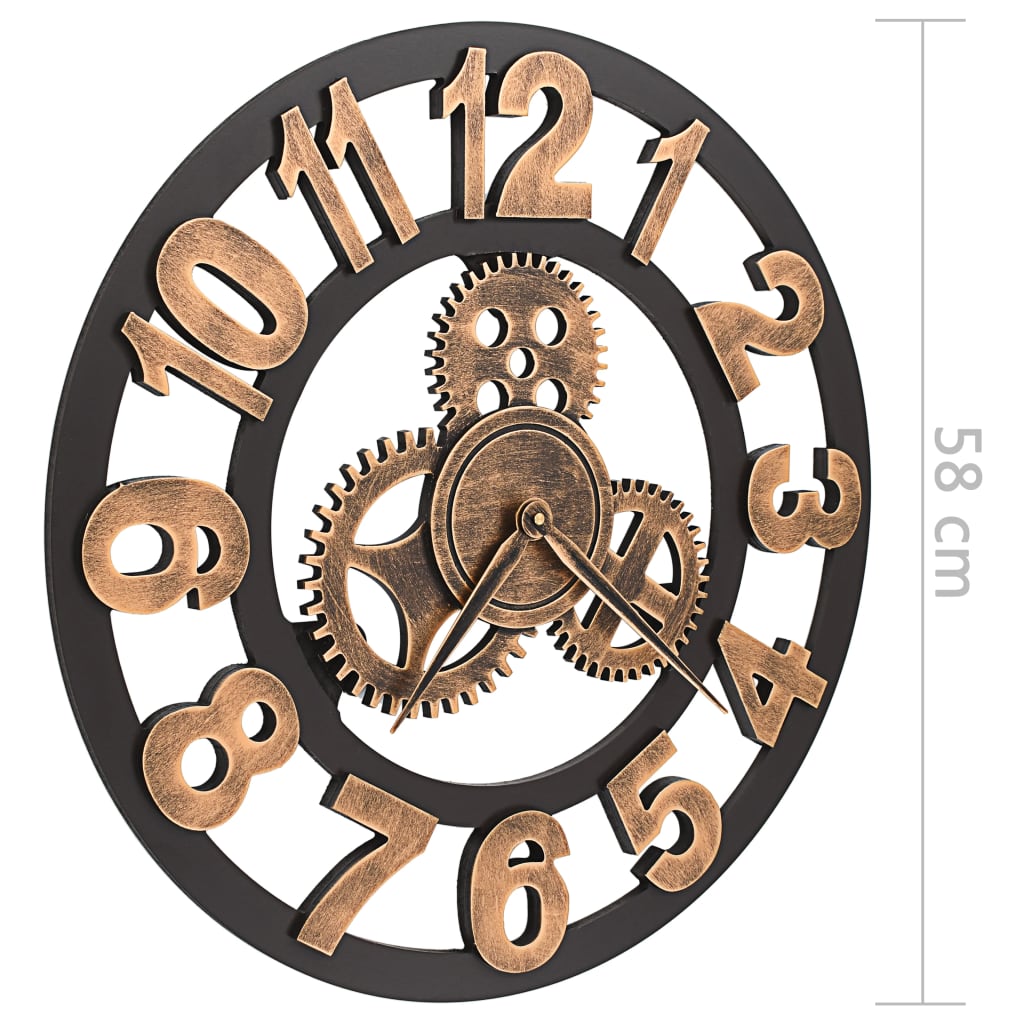 Reloj De Pared De Metal Dorado Y Negro 58 Cm
