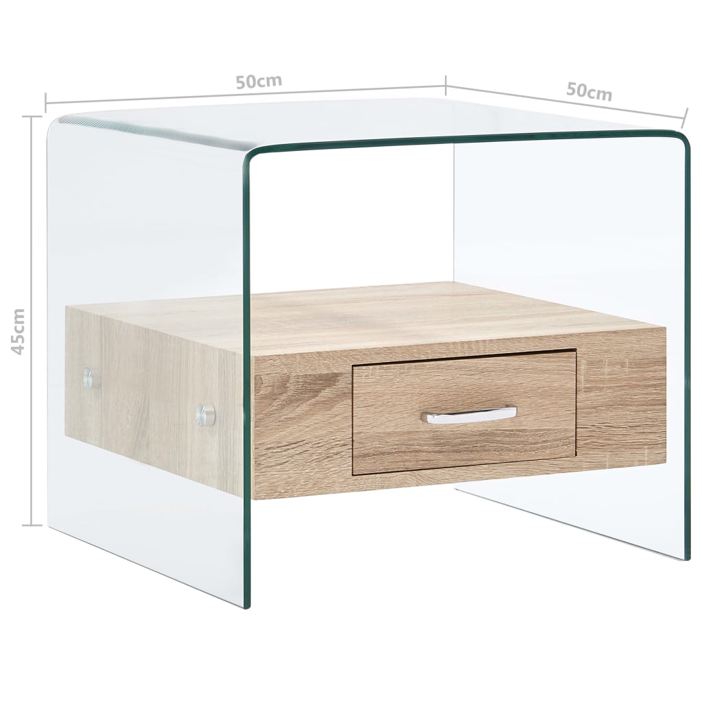 Mesa De Centro Con Cajón Vidrio Templado 50X50X45 Cm