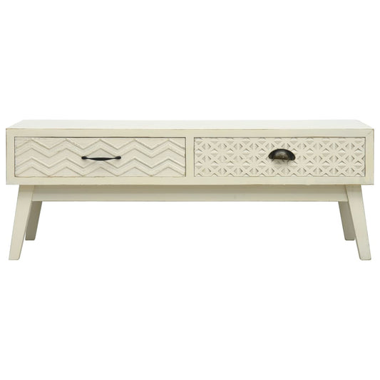 Mesa De Centro Con 2 Cajones Tallados Madera Gris 110X50X40 Cm