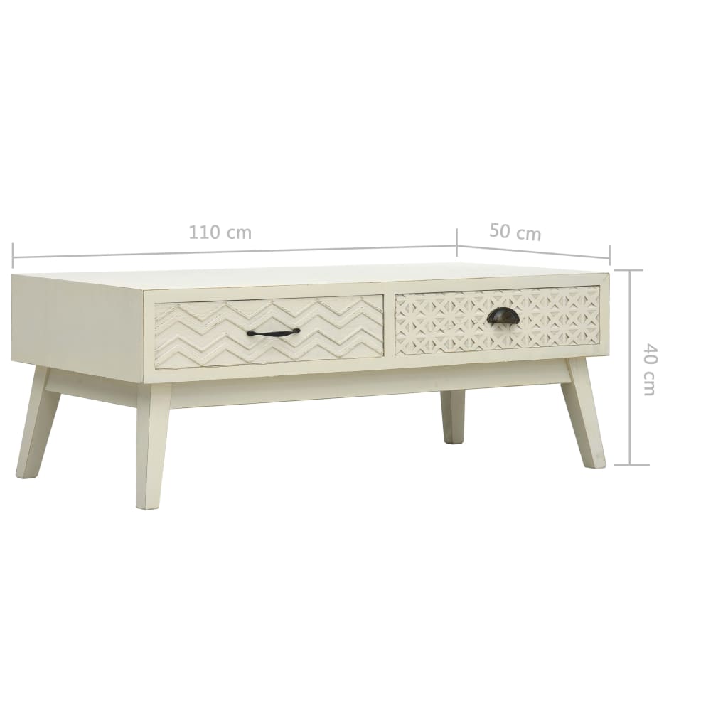 Mesa De Centro Con 2 Cajones Tallados Madera Gris 110X50X40 Cm