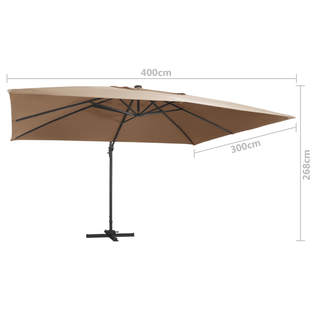 Sombrilla Voladiza Jardín Luces Led Poste Aluminio Taupe 4X3 M