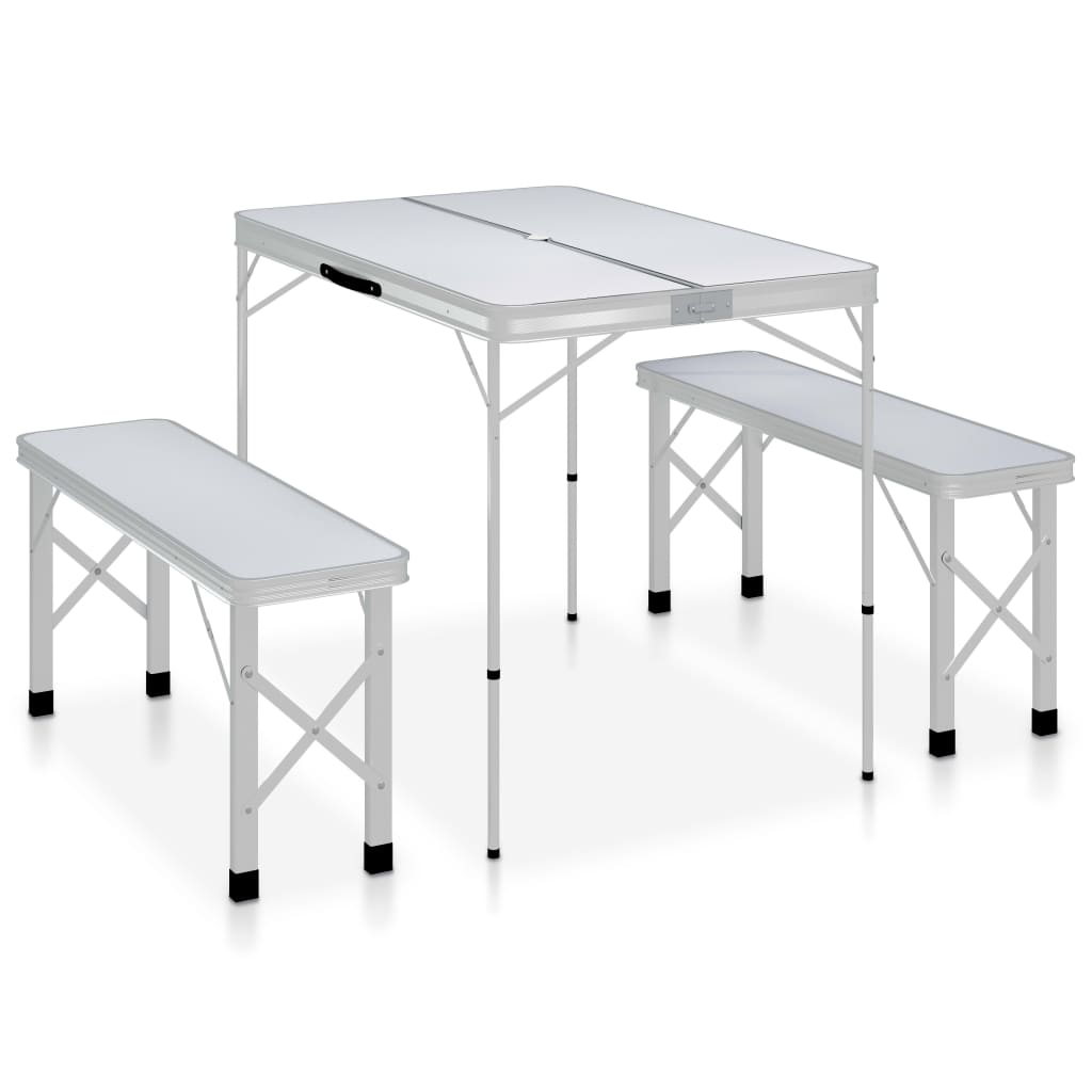 Mesa De Camping Plegable Con 2 Bancos Aluminio