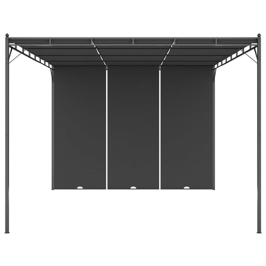 Cenador De Jardín Con Cortina Lateral Gris 4X3X2,25 M