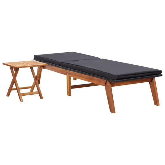 Tumbona Con Mesa Ratán Sintético Y Madera Maciza De Acacia