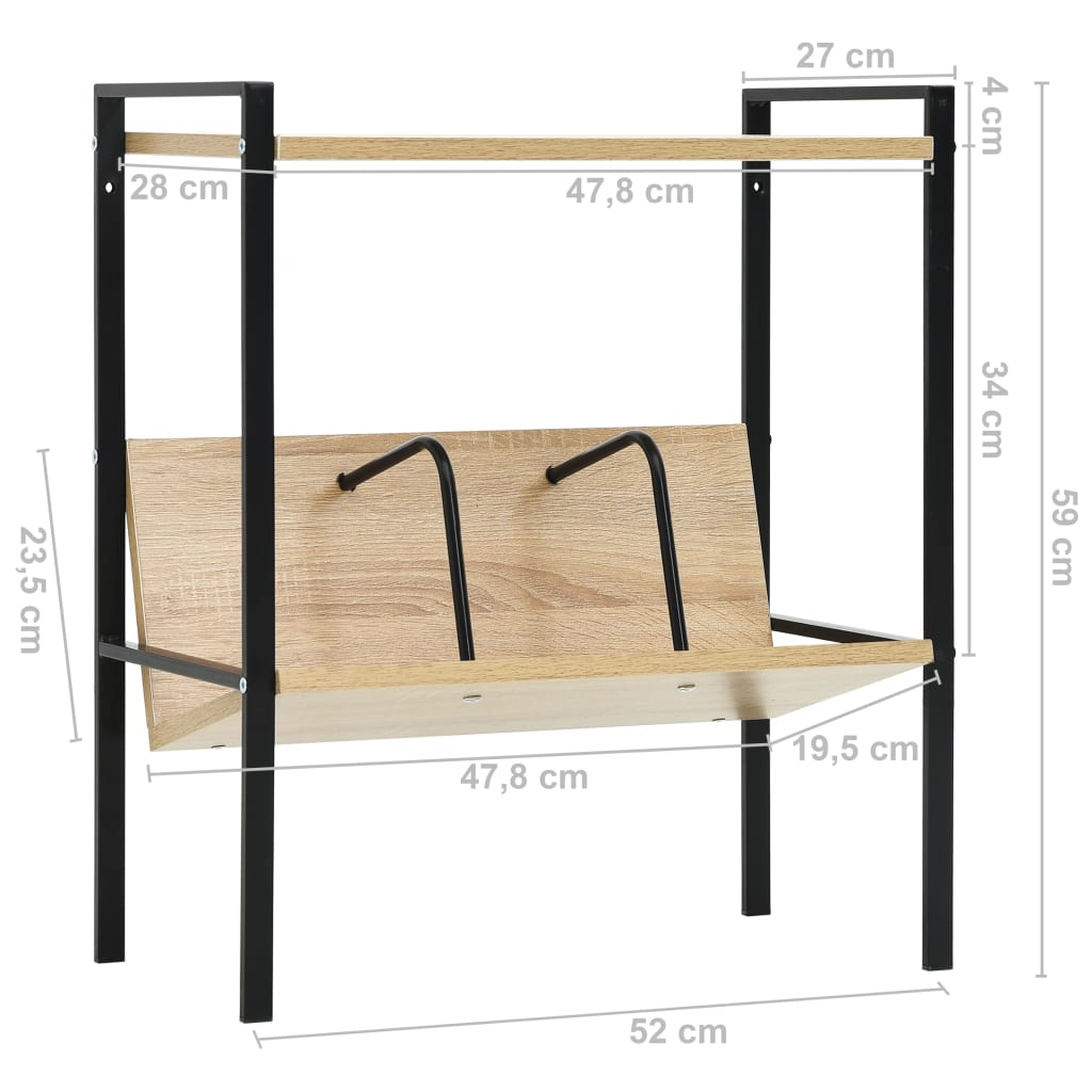 Estantería 2 Niveles Madera Ingeniería Negro Roble 52X28X59 Cm
