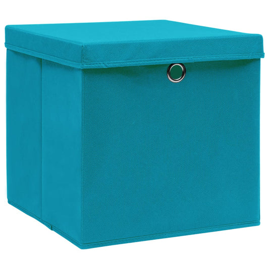 Caja De Almacenaje Con Tapa 4 Uds Tela Azul Celeste 32X32X32 Cm