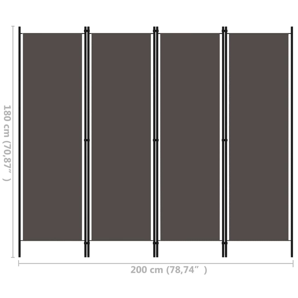 Biombo Divisor De 4 Paneles Gris 200X180 Cm
