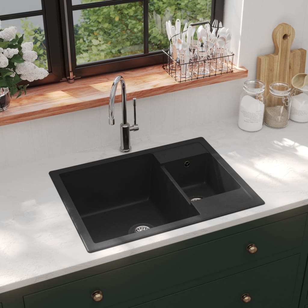Fregadero De Cocina Doble Seno Con Rebosadero Granito
