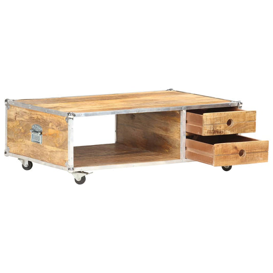Mesa De Centro De Madera Maciza De Mango Rugosa 89X59X33 Cm