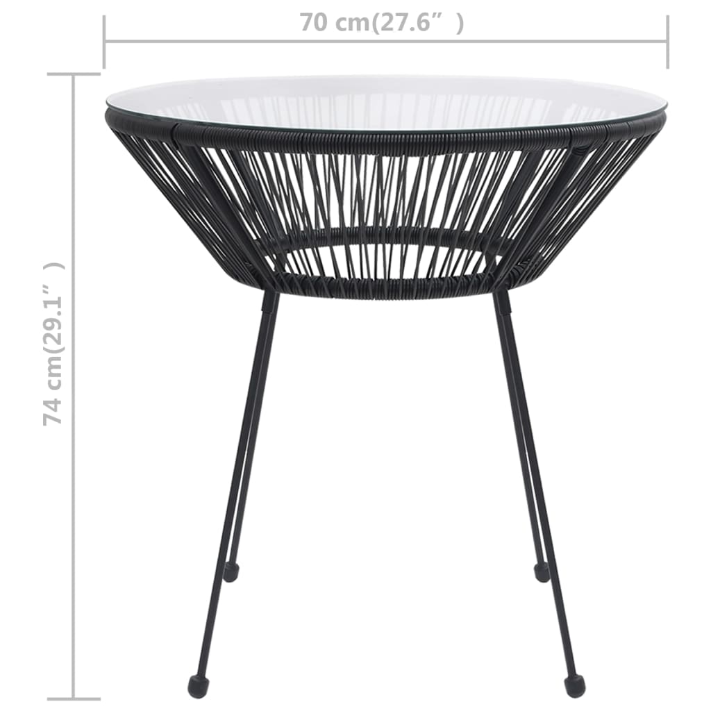 Mesa De Comedor De Jardín Acero Y Vidrio Negra Ø70X74 Cm