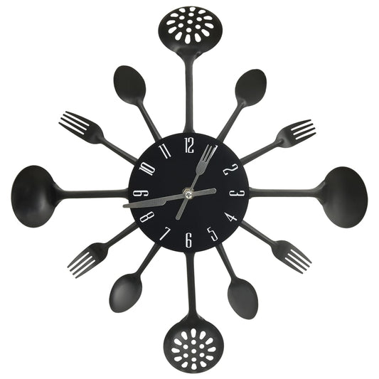 Reloj De Pared Diseño Cuchara Y Tenedor Negro 40 Cm Aluminio