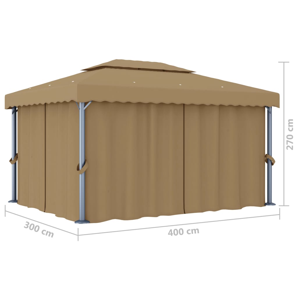 Cenador Con Cortina Gris Taupe Aluminio 4X3 M
