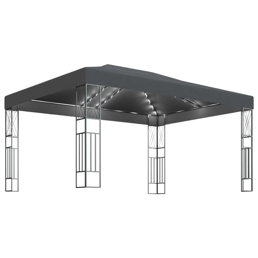 Cenador Con Tira De Luces Led Tela Gris