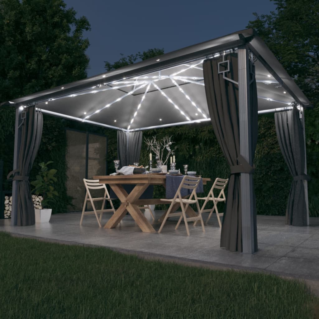 Cenador Con Cortina Y Tira De Luz Led Aluminio 400X300Cm