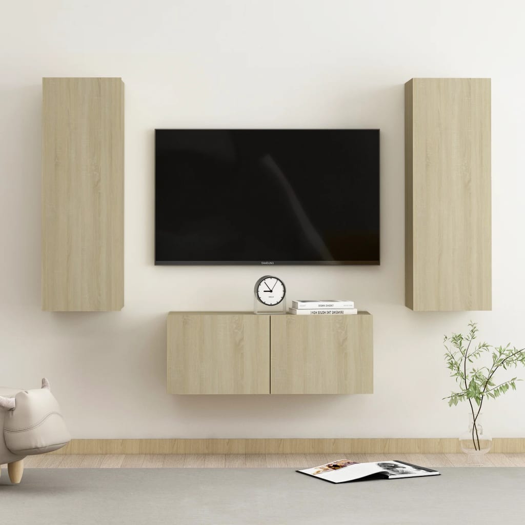 Conjunto De Mueble De Tv 3 Pcs Madera De Ingeniería