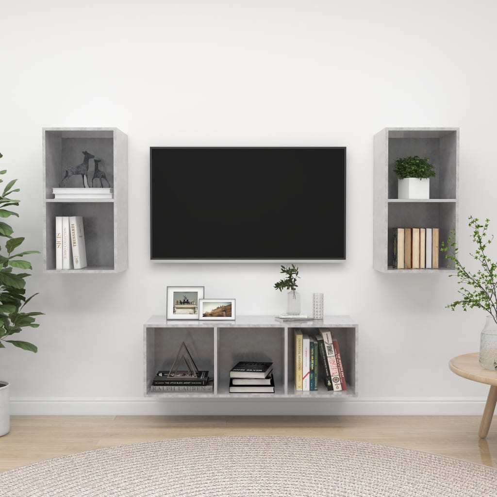 Conjunto De Mueble De Tv 3 Pcs Madera Contrachapada