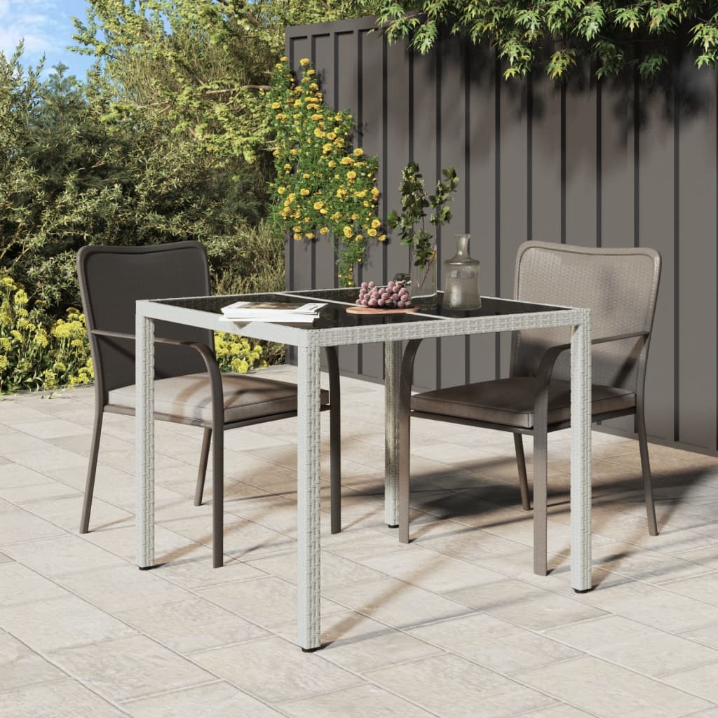 Mesa Jardín Vidrio Templado Ratán Sintético Gris