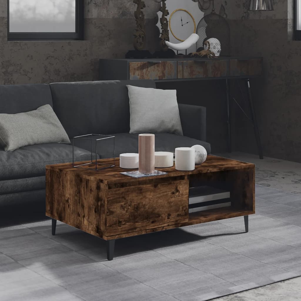 Mesa De Centro Madera Contrachapada Color Roble 90X60X35 Cm