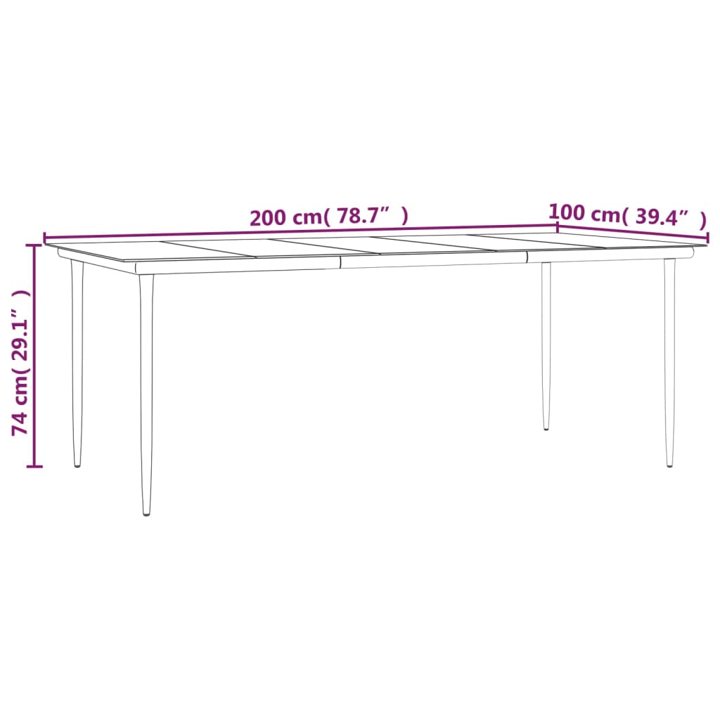 Mesa Comedor Jardín Acero Y Vidrio Templado Negro 200X100X74 Cm