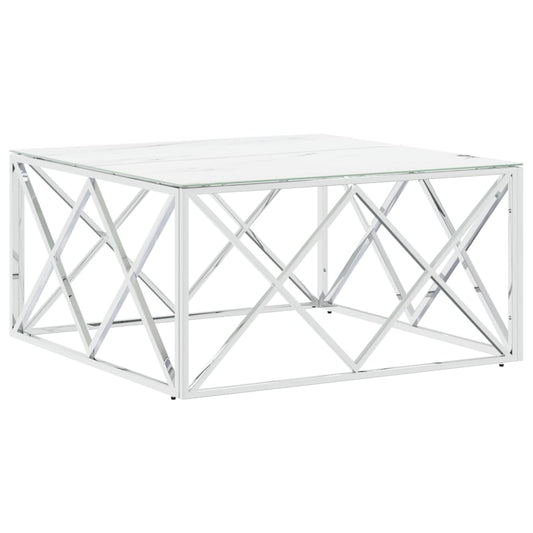 Mesa De Centro Acero Inoxidable Y Vidrio Plateado 80X80X40 Cm