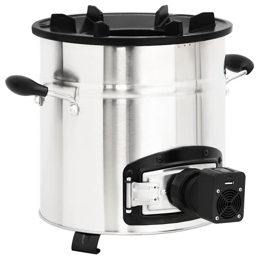 Cocina Leña Ventilador Usb Acero Inoxidable Plata 35,5X26X28 Cm