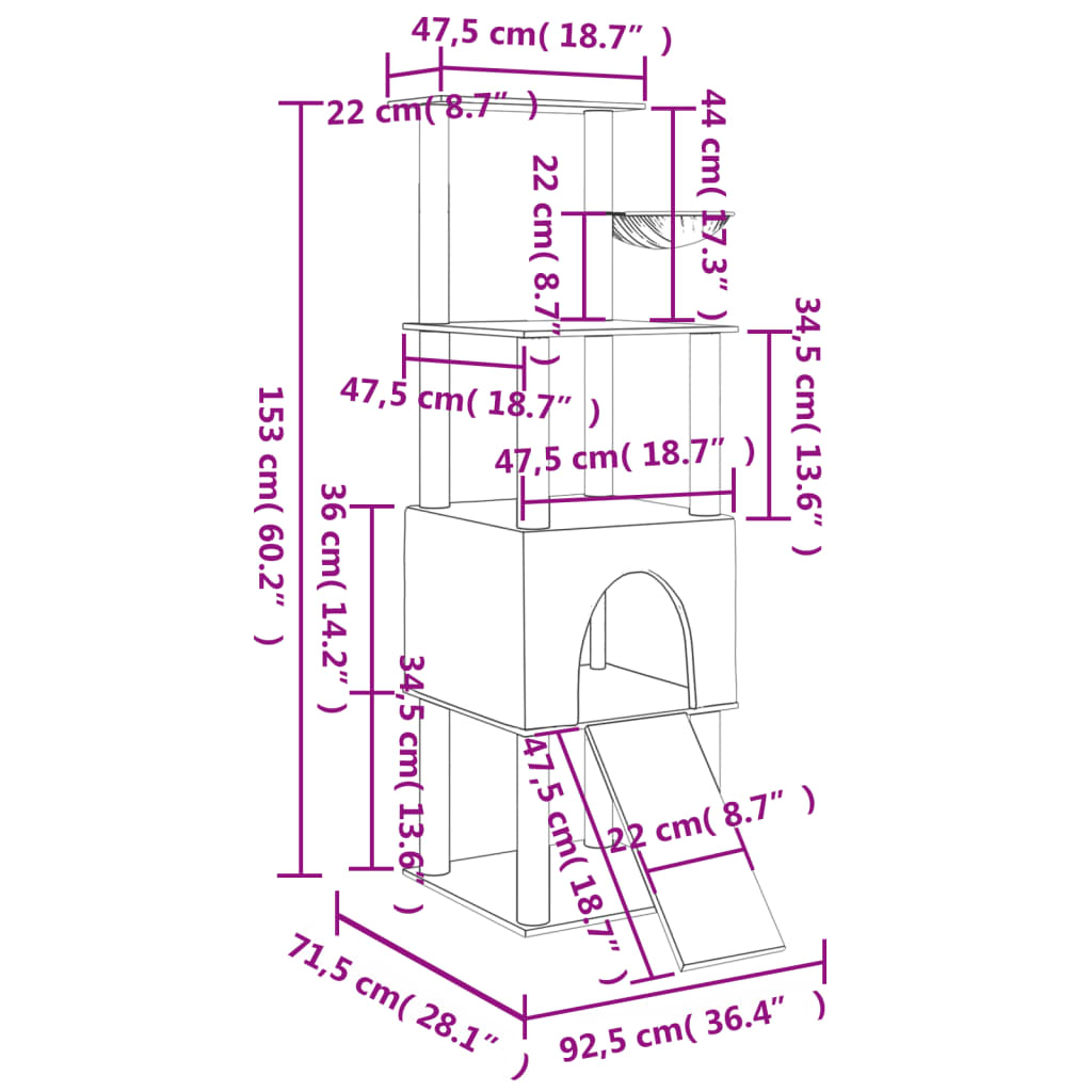 Rascador Para Gatos Con Postes De Sisal 153 Cm