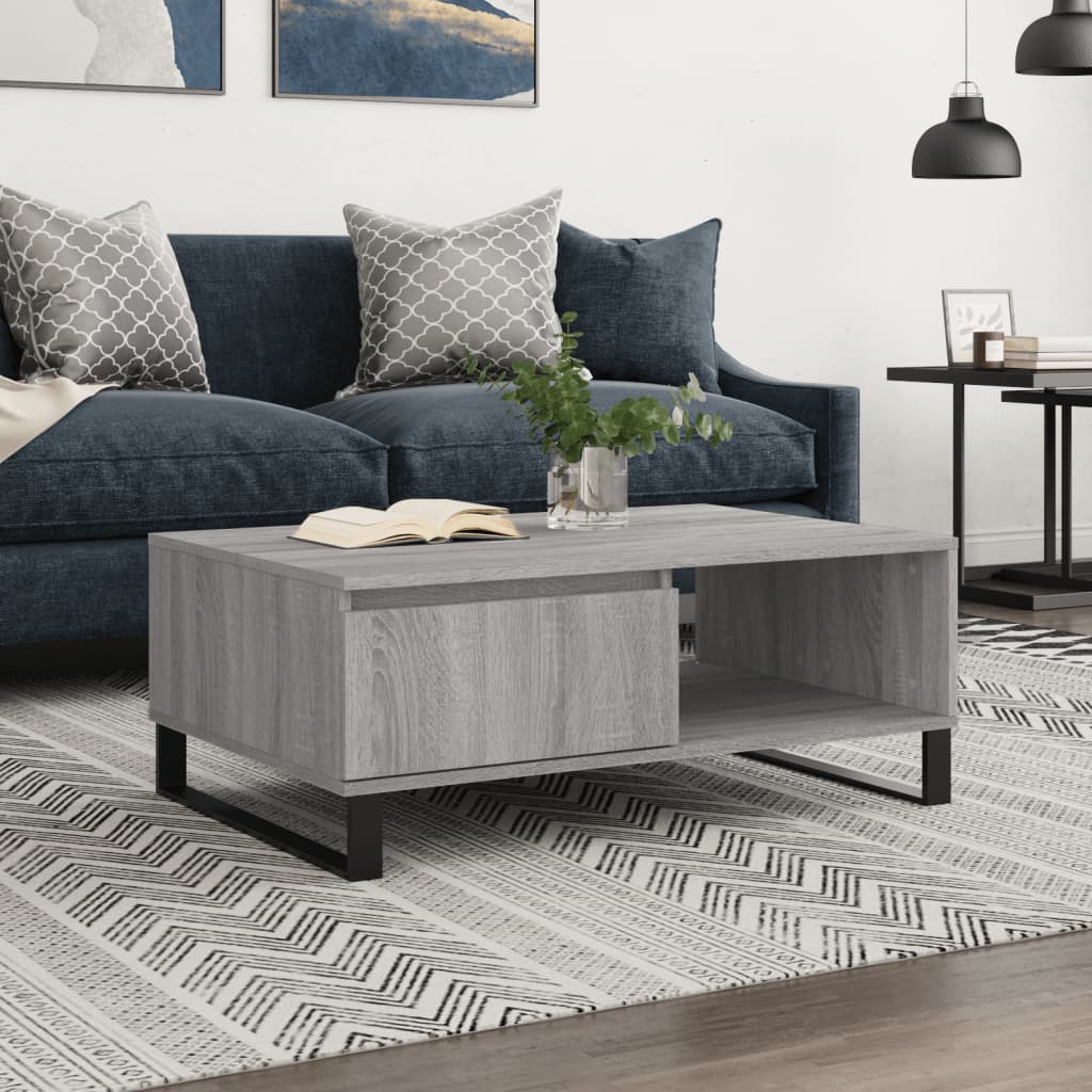 Mesa De Centro Madera De Ingeniería Roble Marrón 90X60X35 Cm