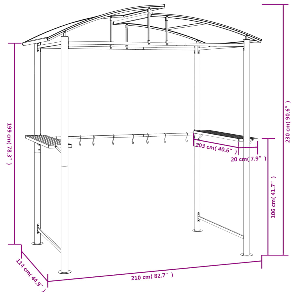 Cenador Barbacoa Estante Lateral Acero Antracita 210X114X230 Cm