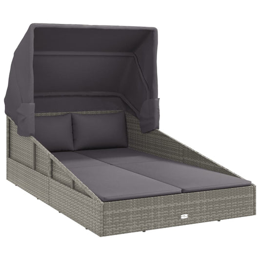 Tumbona Con Toldo Plegable Ratán Sintético 200X114X128 Cm