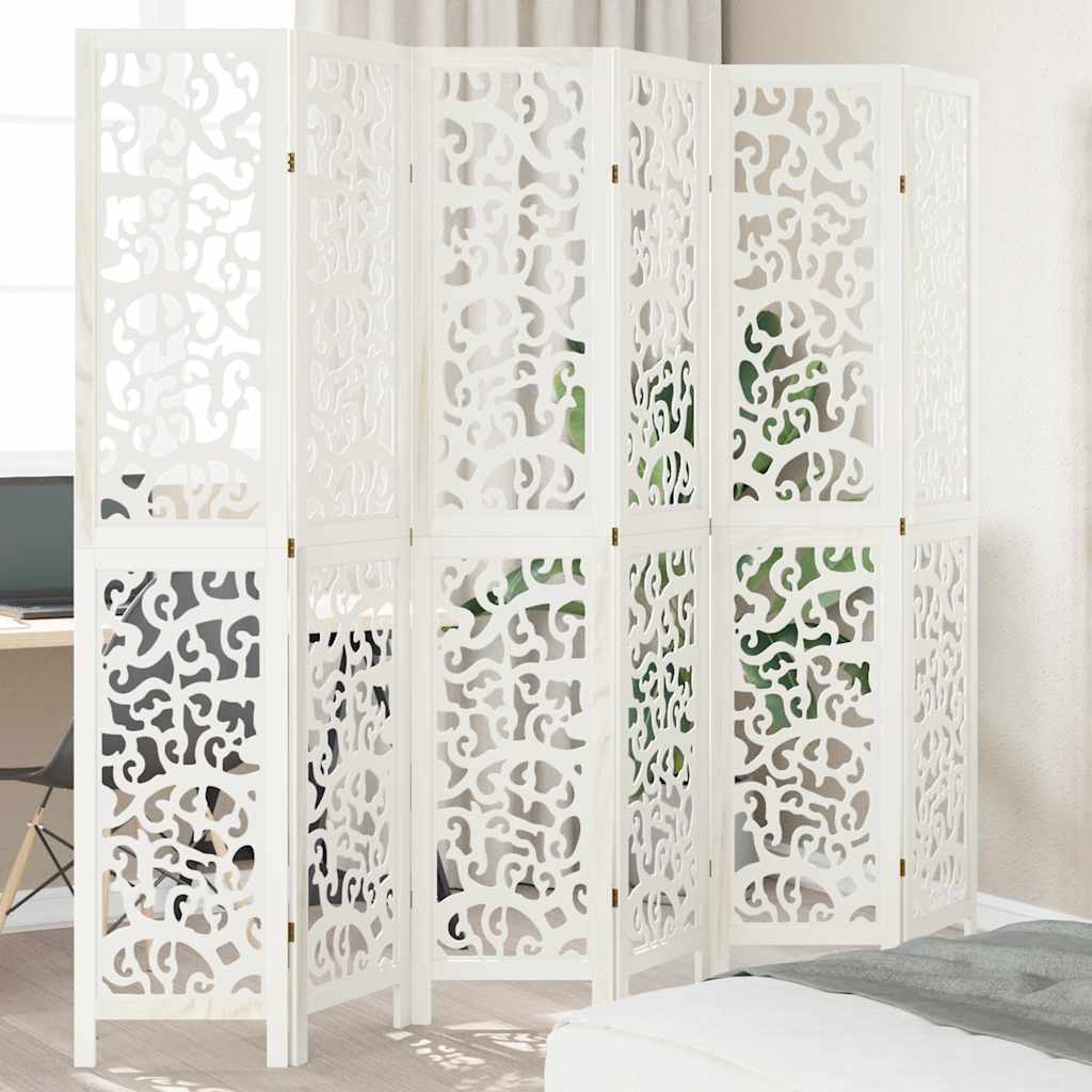 Biombo Separador De 6 Paneles Madera Maciza Paulownia Blanco