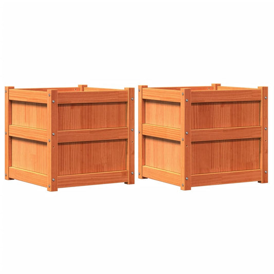 Jardineras De Exterior 2 Uds Madera Maciza De Pino Marrón Cera