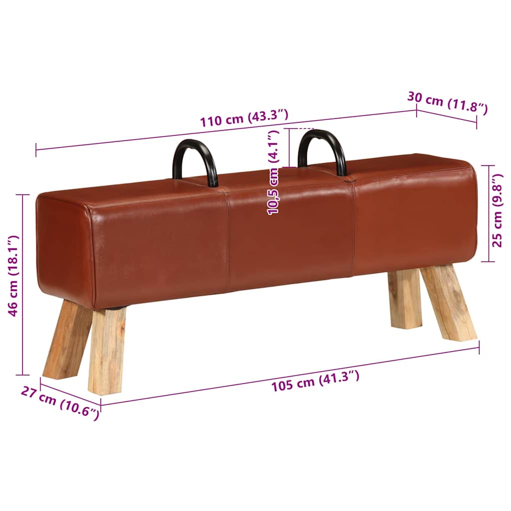 Banco Potro De Gimnasio Cuero Auténtico Marrón 110 Cm