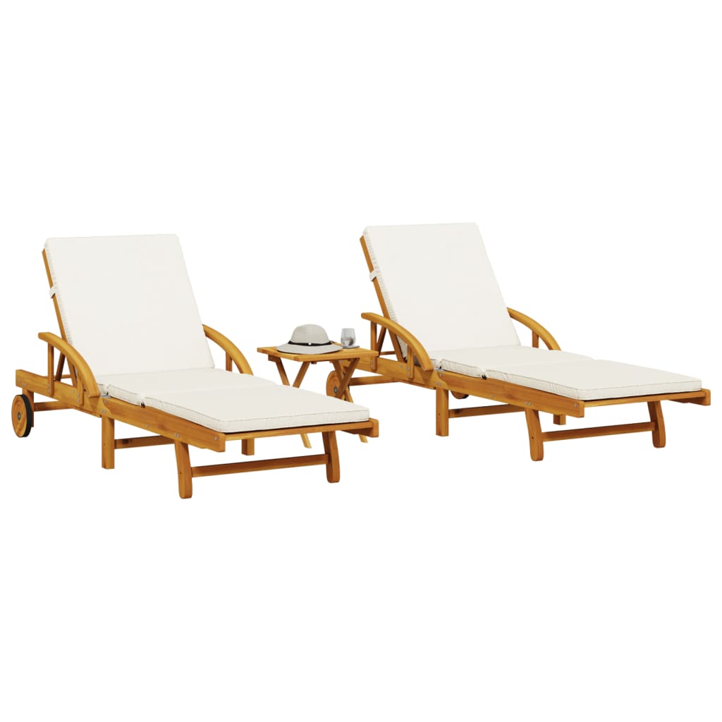 Tumbona Con Cojín Y Mesa Madera Maciza De Acacia