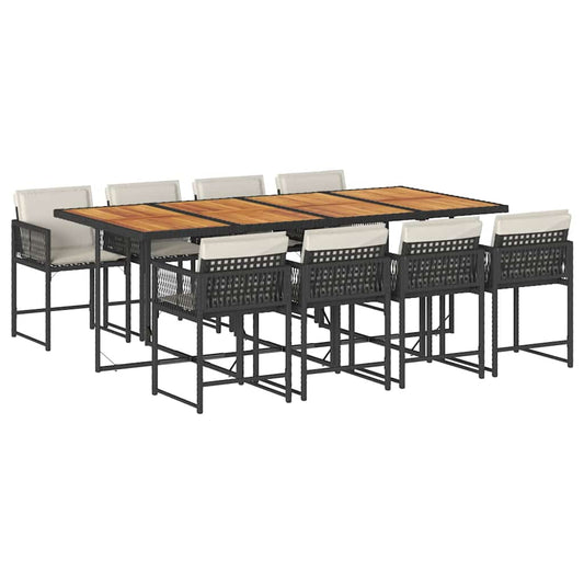 Set De Comedor De Jardín 9 Pzas Y Cojines Ratán Sintético Negro