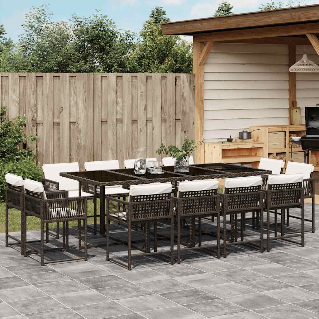 Set Comedor De Jardín Con Cojines 15 Pzas Ratán Sintético Negro