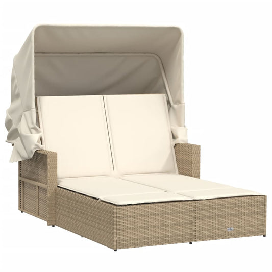 Tumbona Doble Con Capota Y Cojines Ratán Sintético