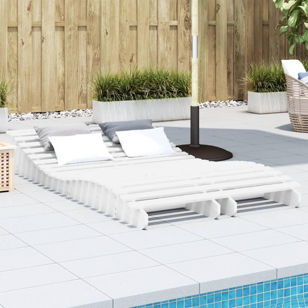 Tumbona De Madera Maciza De Pino Blanca 205X60X31,5 Cm