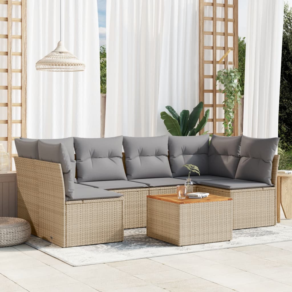 Set Sofás De Jardín 7 Piezas Y Cojines Ratán Sintético