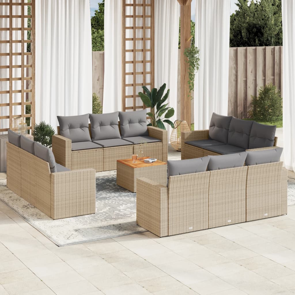 Set Sofás De Jardín Con Cojines 13 Piezas Ratán Sintético