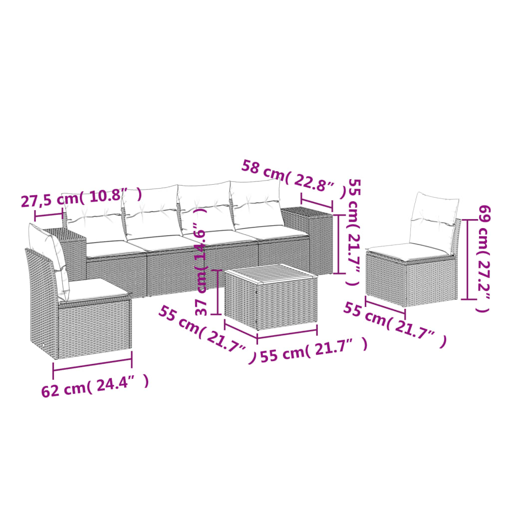 Set Sofás De Jardín 7 Piezas Y Cojines Ratán Sintético Beige
