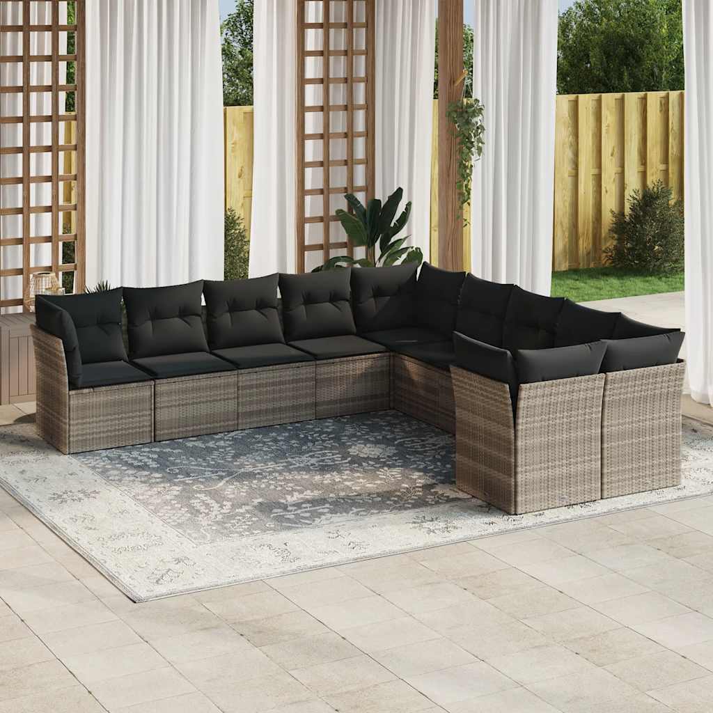 Set De Sofás De Jardín 11 Pzas Y Cojines Ratán Sintético Gris