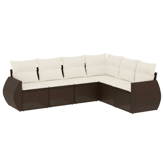 Set Sofás De Jardín 6 Piezas Y Cojines Ratán Sintético Marrón
